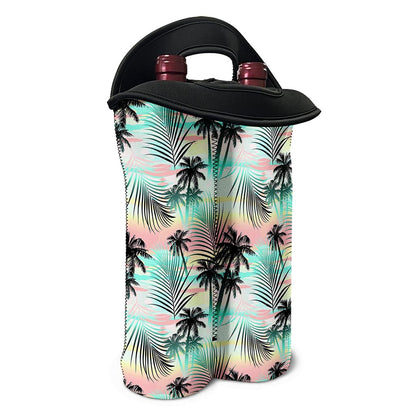 Pastel Palm Tree Pattern Print Double Neoprene Wine Tote