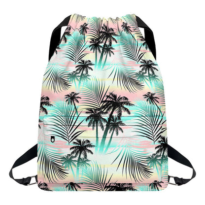 Pastel Palm Tree Pattern Print Drawstring Backpack