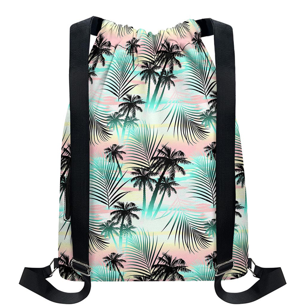 Pastel Palm Tree Pattern Print Drawstring Backpack