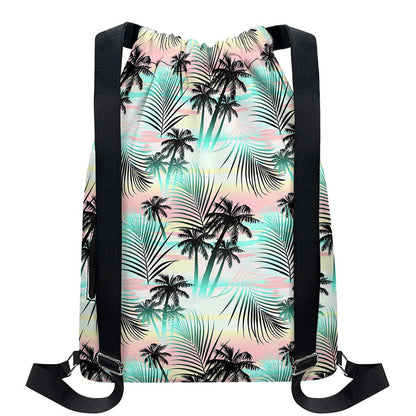 Pastel Palm Tree Pattern Print Drawstring Backpack