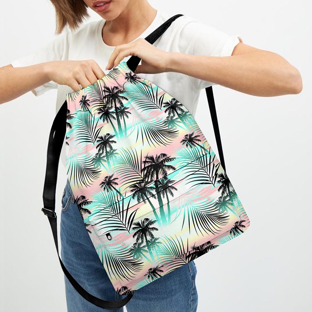 Pastel Palm Tree Pattern Print Drawstring Backpack