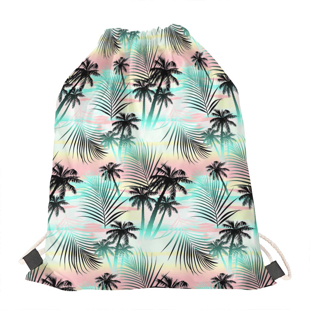 Pastel Palm Tree Pattern Print Drawstring Bag