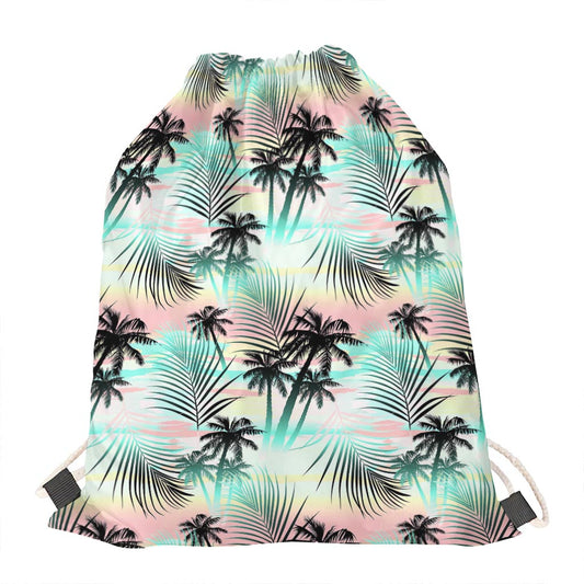Pastel Palm Tree Pattern Print Drawstring Bag