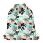 Pastel Palm Tree Pattern Print Drawstring Bag