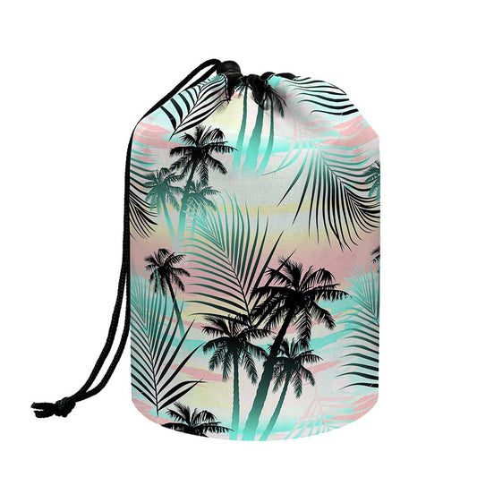 Pastel Palm Tree Pattern Print Drawstring Makeup Bag