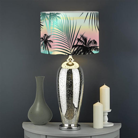 Pastel Palm Tree Pattern Print Drum Lamp Shade