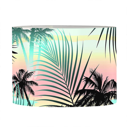 Pastel Palm Tree Pattern Print Drum Lamp Shade