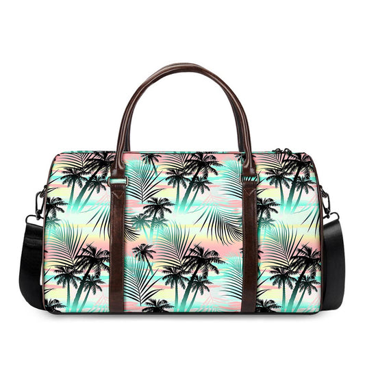 Pastel Palm Tree Pattern Print Duffle Bag