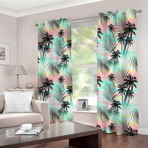 Pastel Palm Tree Pattern Print Extra Wide Grommet Curtains