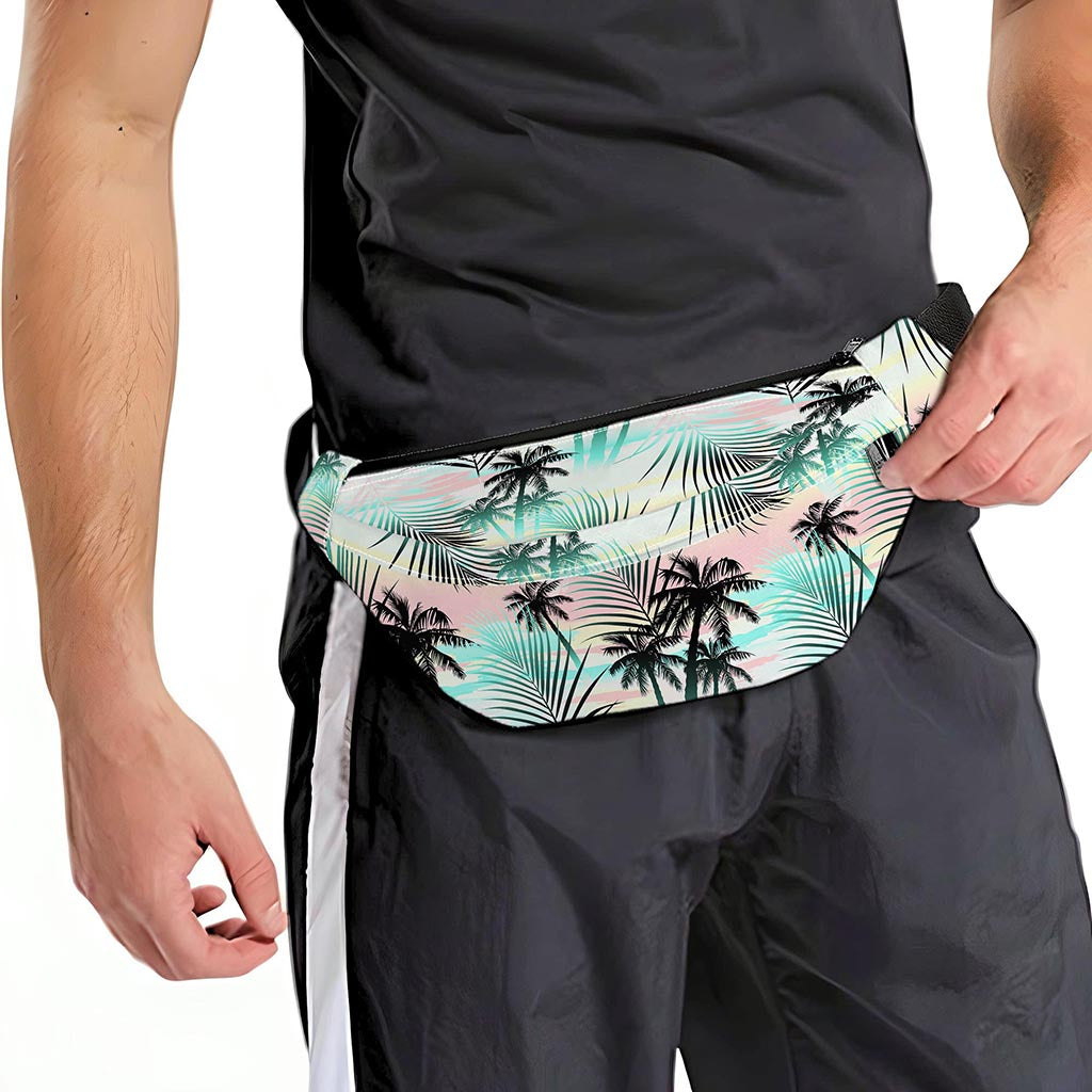 Pastel Palm Tree Pattern Print Fanny Pack