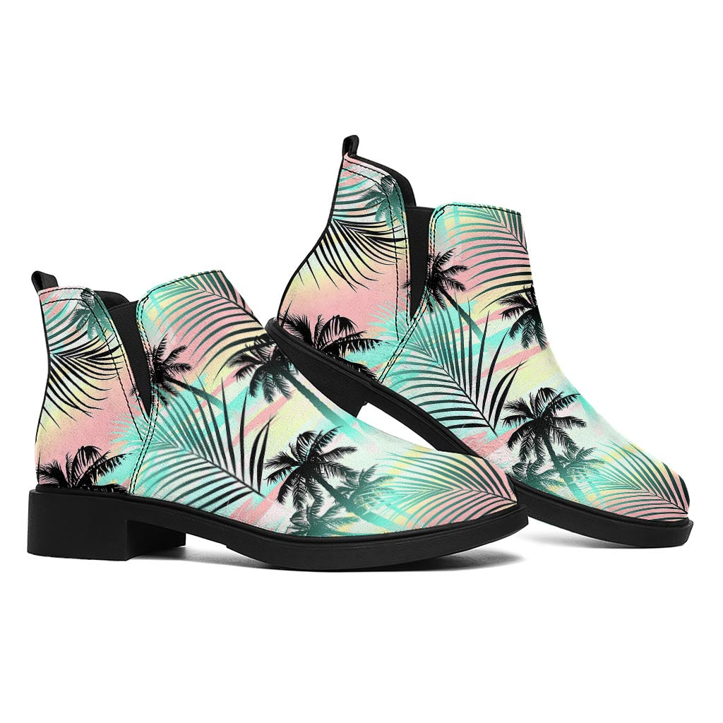 Pastel Palm Tree Pattern Print Flat Ankle Boots