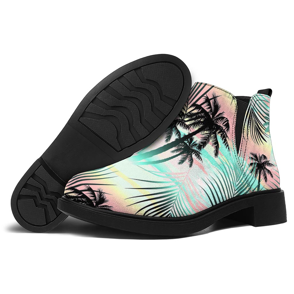 Pastel Palm Tree Pattern Print Flat Ankle Boots
