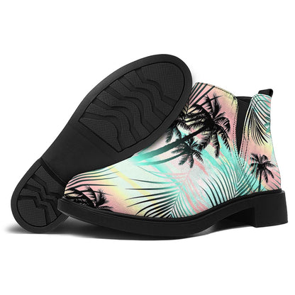 Pastel Palm Tree Pattern Print Flat Ankle Boots