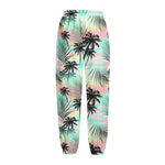 Pastel Palm Tree Pattern Print Fleece Lined Knit Pants