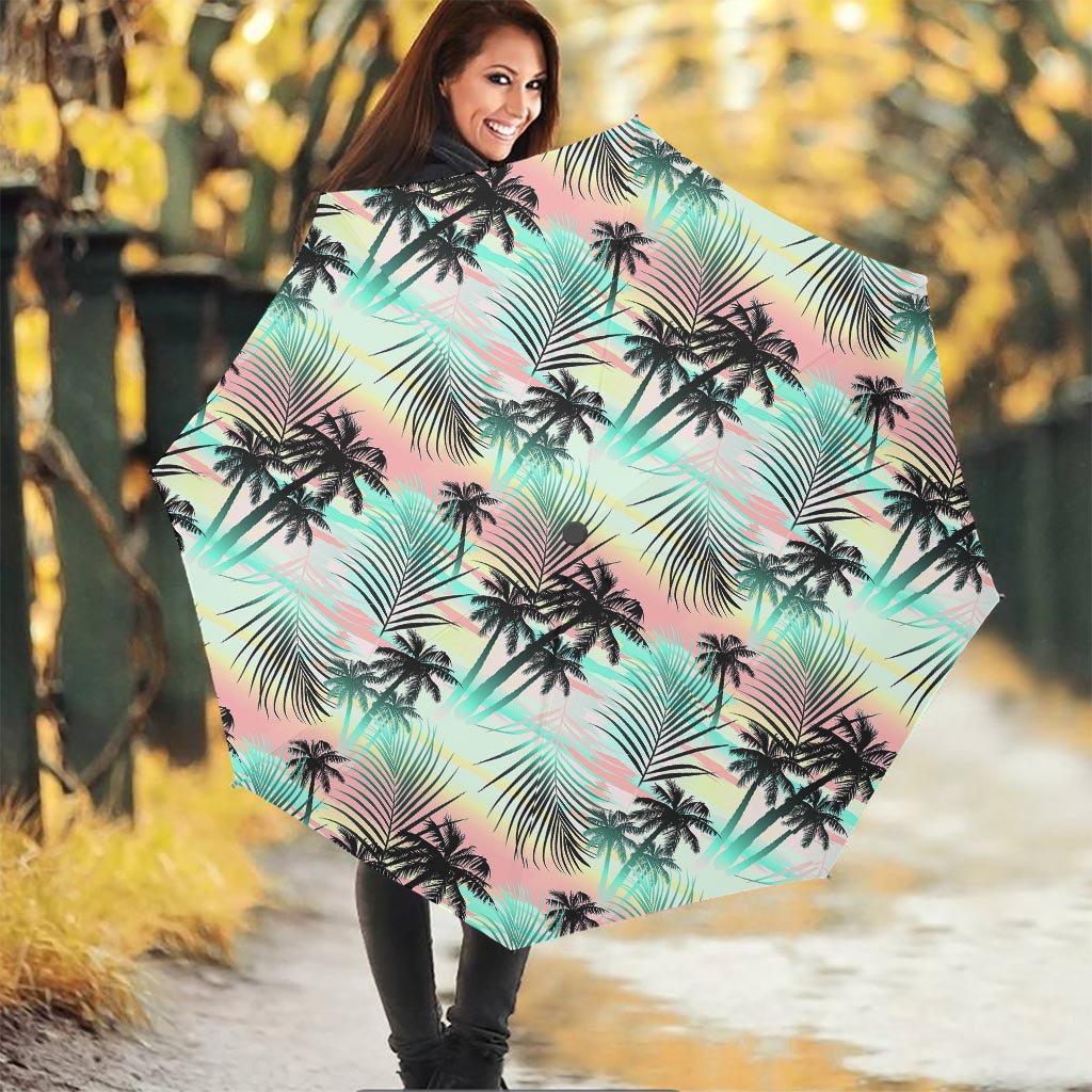 Pastel Palm Tree Pattern Print Foldable Umbrella