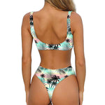 Pastel Palm Tree Pattern Print Front Bow Tie Bikini