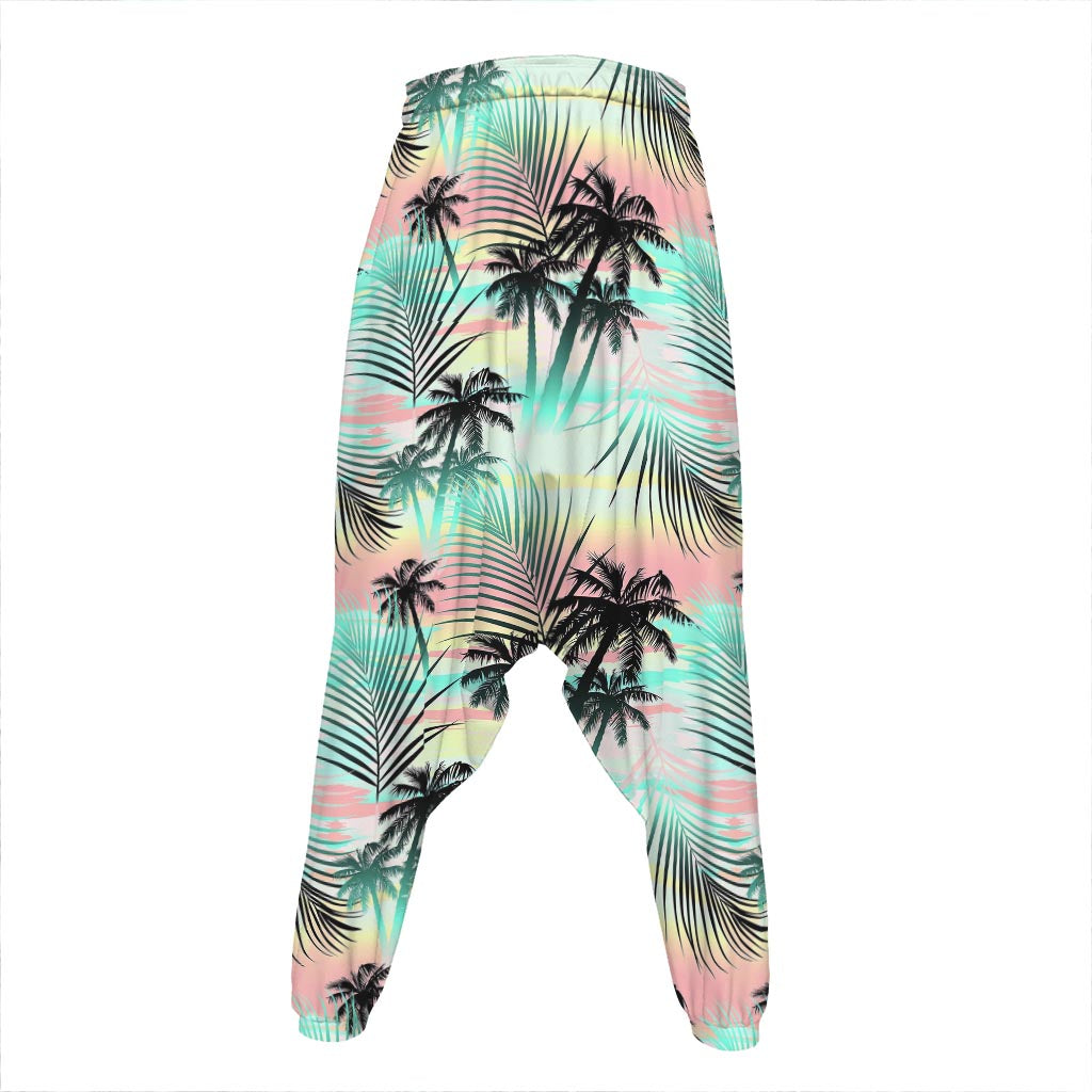 Pastel Palm Tree Pattern Print Hammer Pants