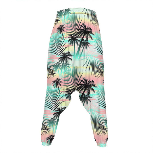 Pastel Palm Tree Pattern Print Hammer Pants