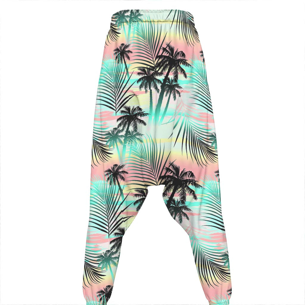 Pastel Palm Tree Pattern Print Hammer Pants