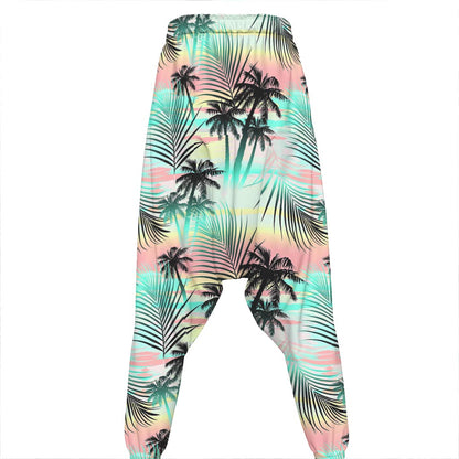 Pastel Palm Tree Pattern Print Hammer Pants