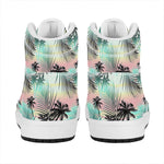 Pastel Palm Tree Pattern Print High Top Leather Sneakers
