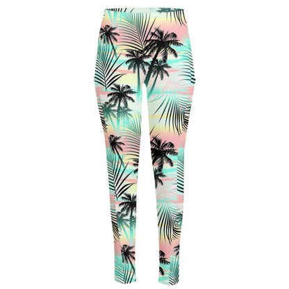 Pastel Palm Tree Pattern Print High-Waisted Pocket Leggings
