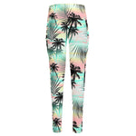 Pastel Palm Tree Pattern Print High-Waisted Pocket Leggings