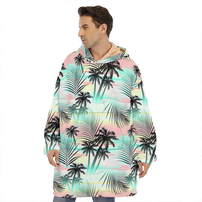 Pastel Palm Tree Pattern Print Hoodie Blanket