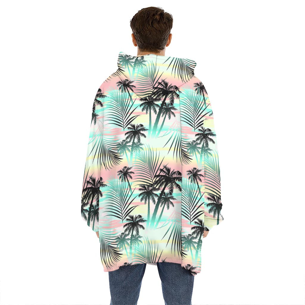 Pastel Palm Tree Pattern Print Hoodie Blanket