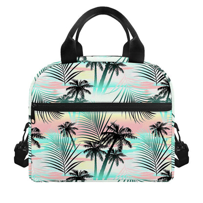 Pastel Palm Tree Pattern Print Insulated Lunch Bag
