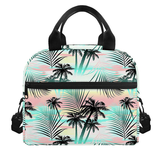 Pastel Palm Tree Pattern Print Insulated Lunch Bag