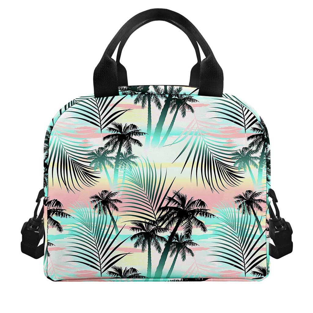 Pastel Palm Tree Pattern Print Insulated Lunch Bag