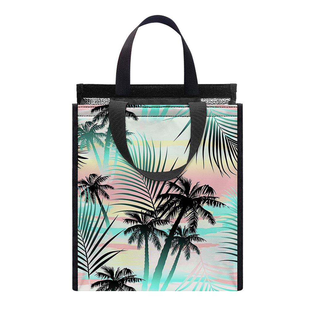 Pastel Palm Tree Pattern Print Insulated Lunch Tote