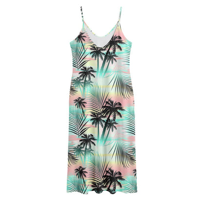 Pastel Palm Tree Pattern Print Jersey Midi Cami Dress