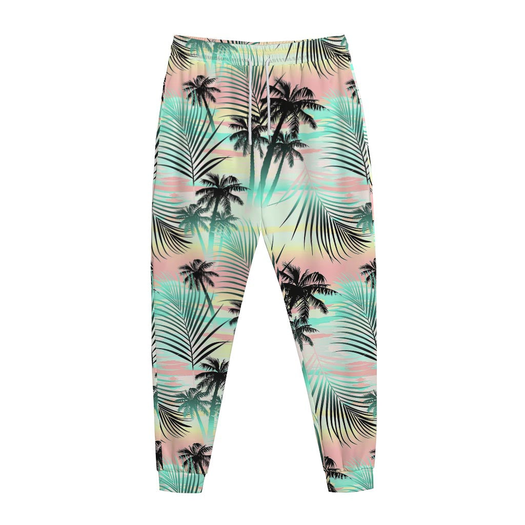 Pastel Palm Tree Pattern Print Jogger Pants