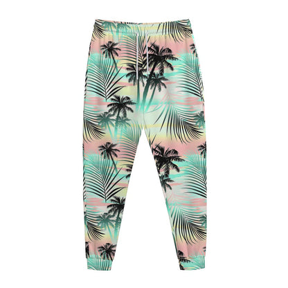 Pastel Palm Tree Pattern Print Jogger Pants