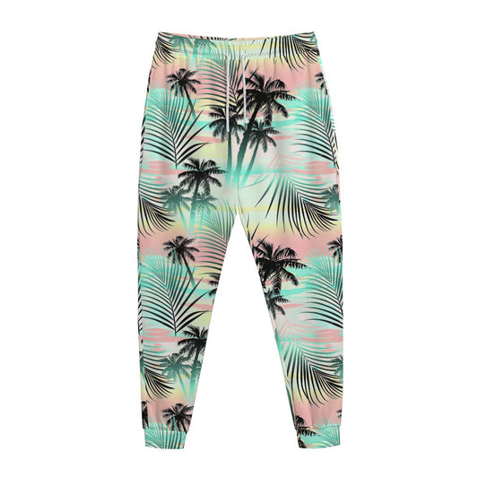 Pastel Palm Tree Pattern Print Jogger Pants