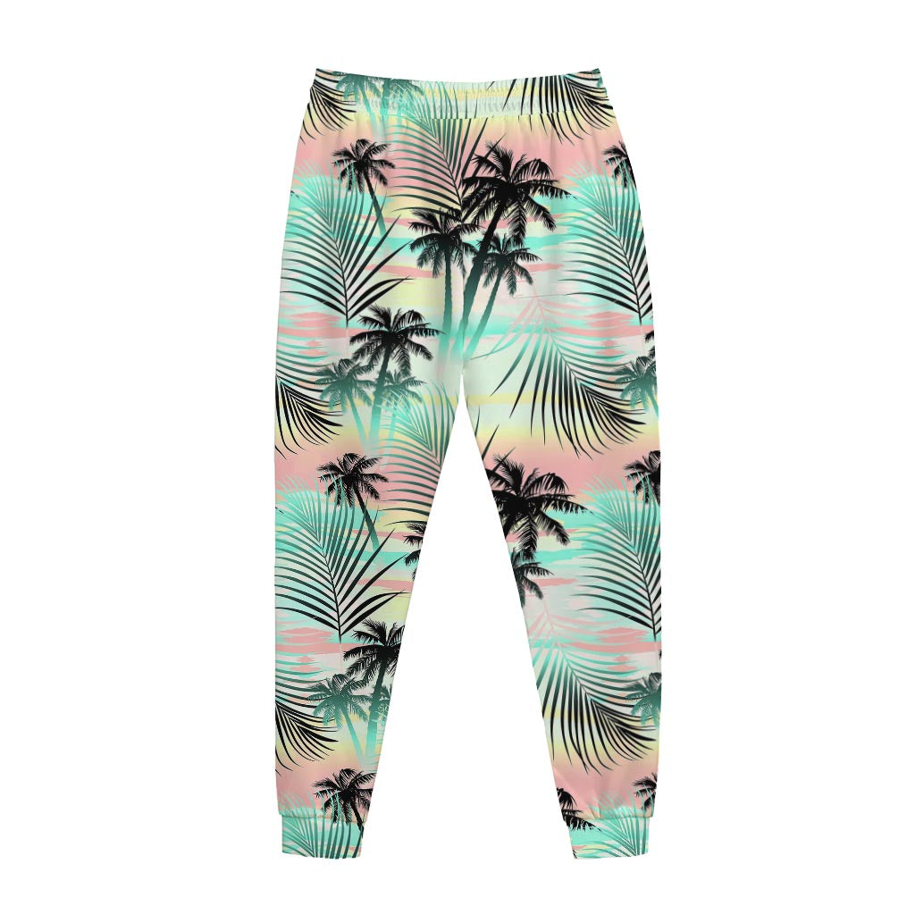 Pastel Palm Tree Pattern Print Jogger Pants