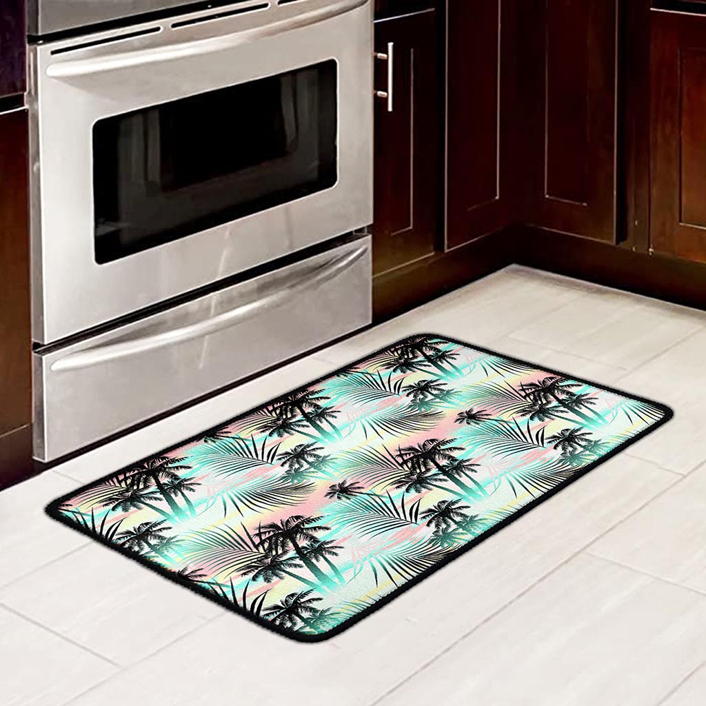 Pastel Palm Tree Pattern Print Kitchen Mat