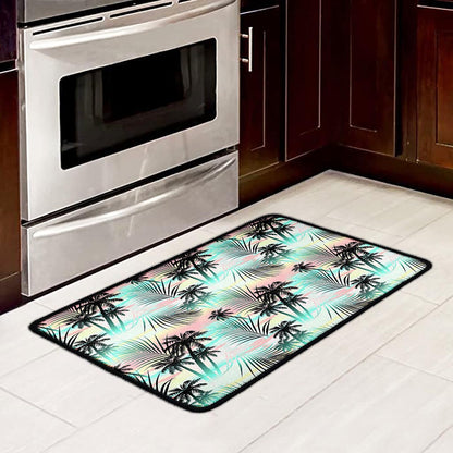 Pastel Palm Tree Pattern Print Kitchen Mat