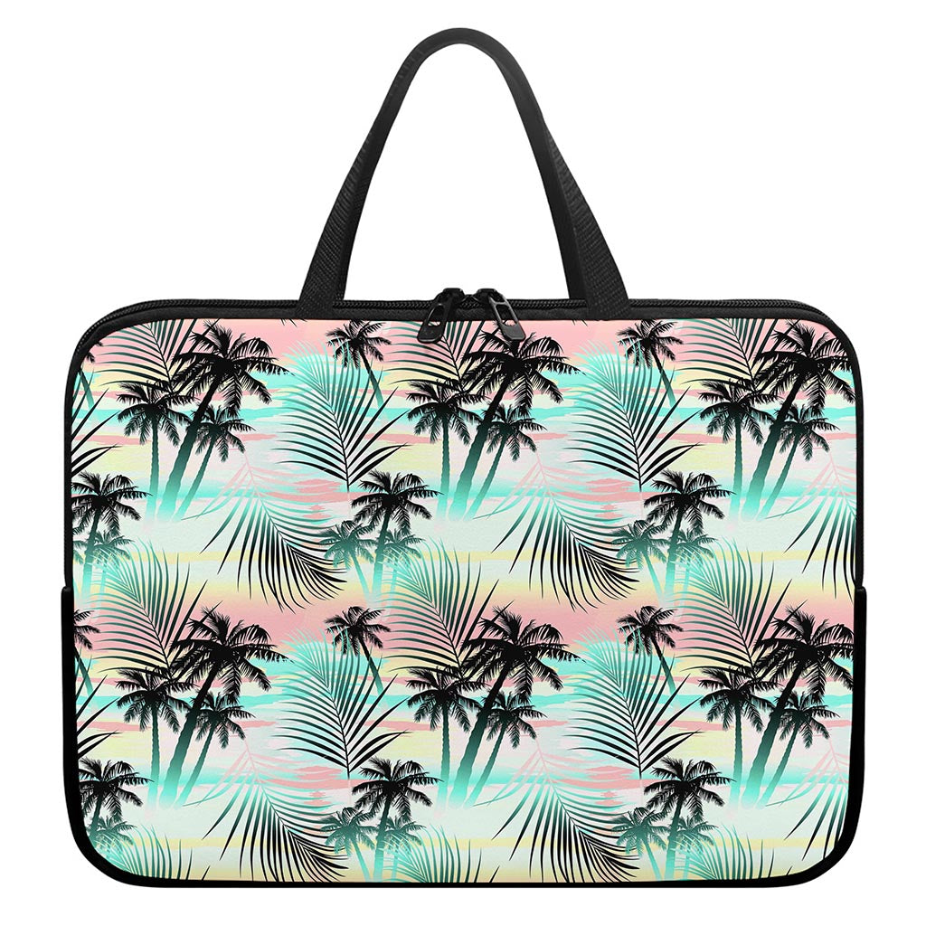 Pastel Palm Tree Pattern Print Laptop Sleeve With Handle