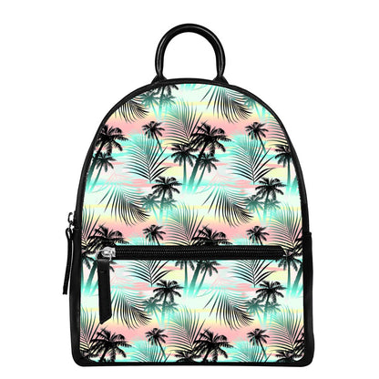Pastel Palm Tree Pattern Print Leather Backpack