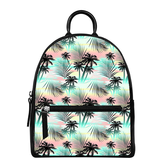 Pastel Palm Tree Pattern Print Leather Backpack