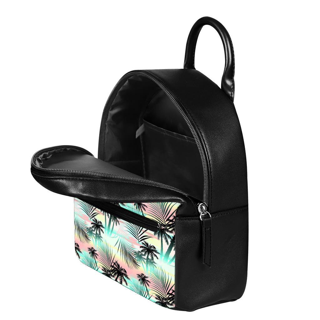 Pastel Palm Tree Pattern Print Leather Backpack