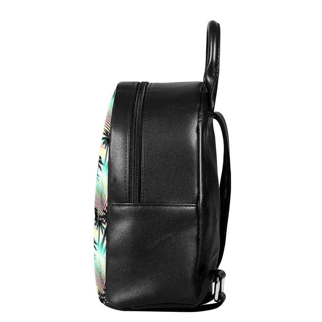 Pastel Palm Tree Pattern Print Leather Backpack