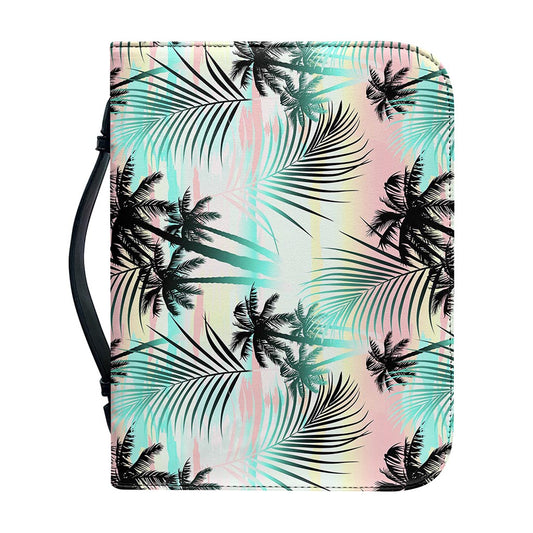 Pastel Palm Tree Pattern Print Leather Bible Cover