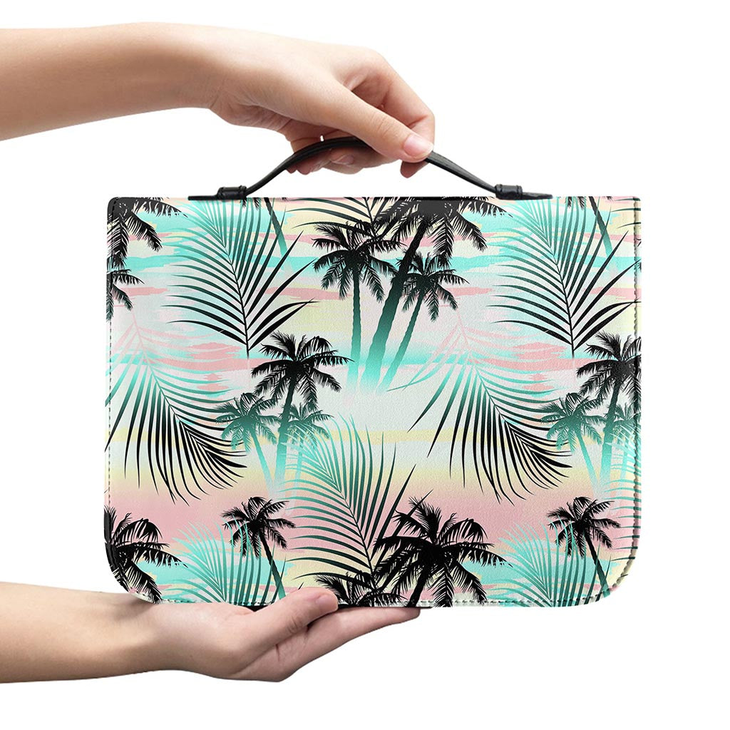 Pastel Palm Tree Pattern Print Leather Bible Cover