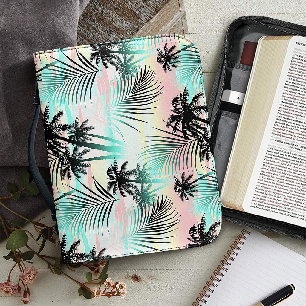 Pastel Palm Tree Pattern Print Leather Bible Cover