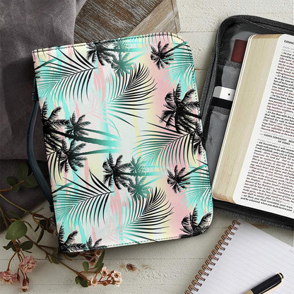 Pastel Palm Tree Pattern Print Leather Bible Cover