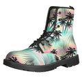 Pastel Palm Tree Pattern Print Lace-Up Boots